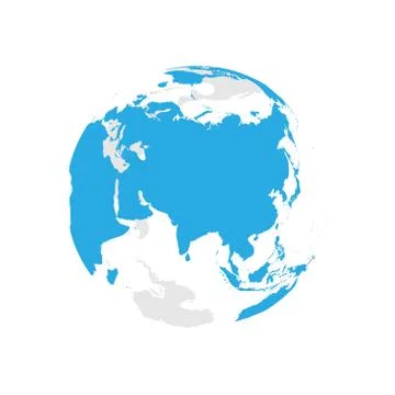 Earth globe with blue world map. Focused on Asia. Flat vector illustration Illustrazione stock