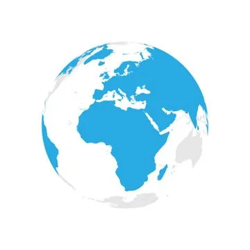 Earth globe with blue world map. Focused on Africa and Europe. Flat vector Illustrazione stock