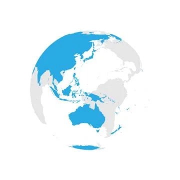 Earth globe with blue world map. Focused on Australia and Pacific. Flat vector Stock Illustration