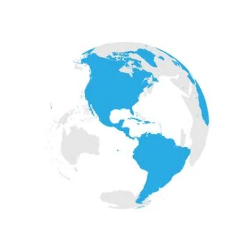Earth globe with blue world map. Focused on Americas. Flat vector illustration Stock Illustration