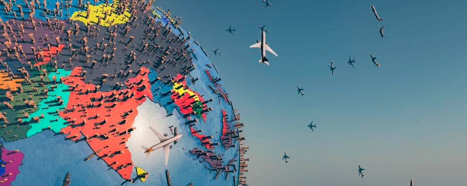 Earth globe, boxes and planes, transportation concept Stock Illustration