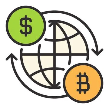 Earth Globe with BTC and Dollar signs vector Bitcoin Accumulation colored i.. Stock Illustration