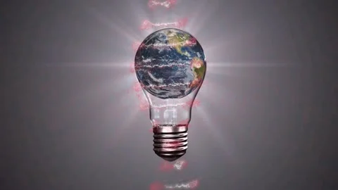 Earth-globe bulb rotating and pulsing as red-white helix passing behind, Stock Footage 332286153