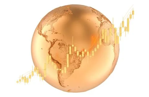 Earth Globe with Candlestick chart. Showing uptrend global market, concept... Stock Illustration