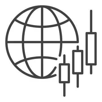 Earth Globe with Candlestick Chart vector icon or symbol in thin line style Ilustración de archivo