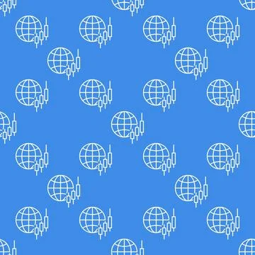 Earth Globe with Candlestick Chart vector seamless pattern in thin line style Illustrazione stock