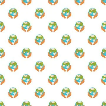 Earth globe in caring hands seamless pattern Stock Illustration