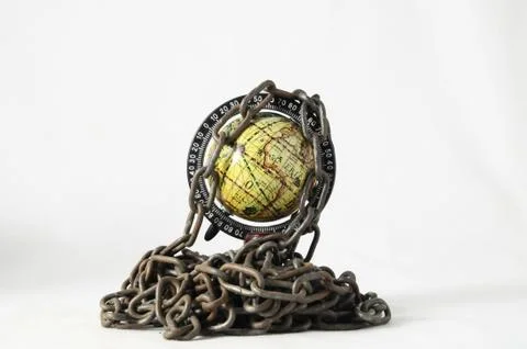 Earth globe close in chain. 3d... Stock Illustration