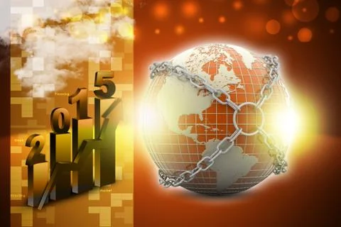 Earth globe close in chain Stock Illustration