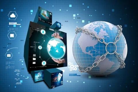 Earth globe close in chain Stock Illustration