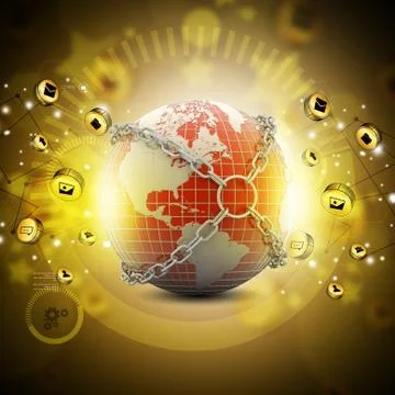Earth globe close in chain Stock Illustration