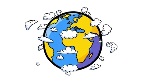  Earth globe clouds cartoon. Earth day. Stock Footage 166042496