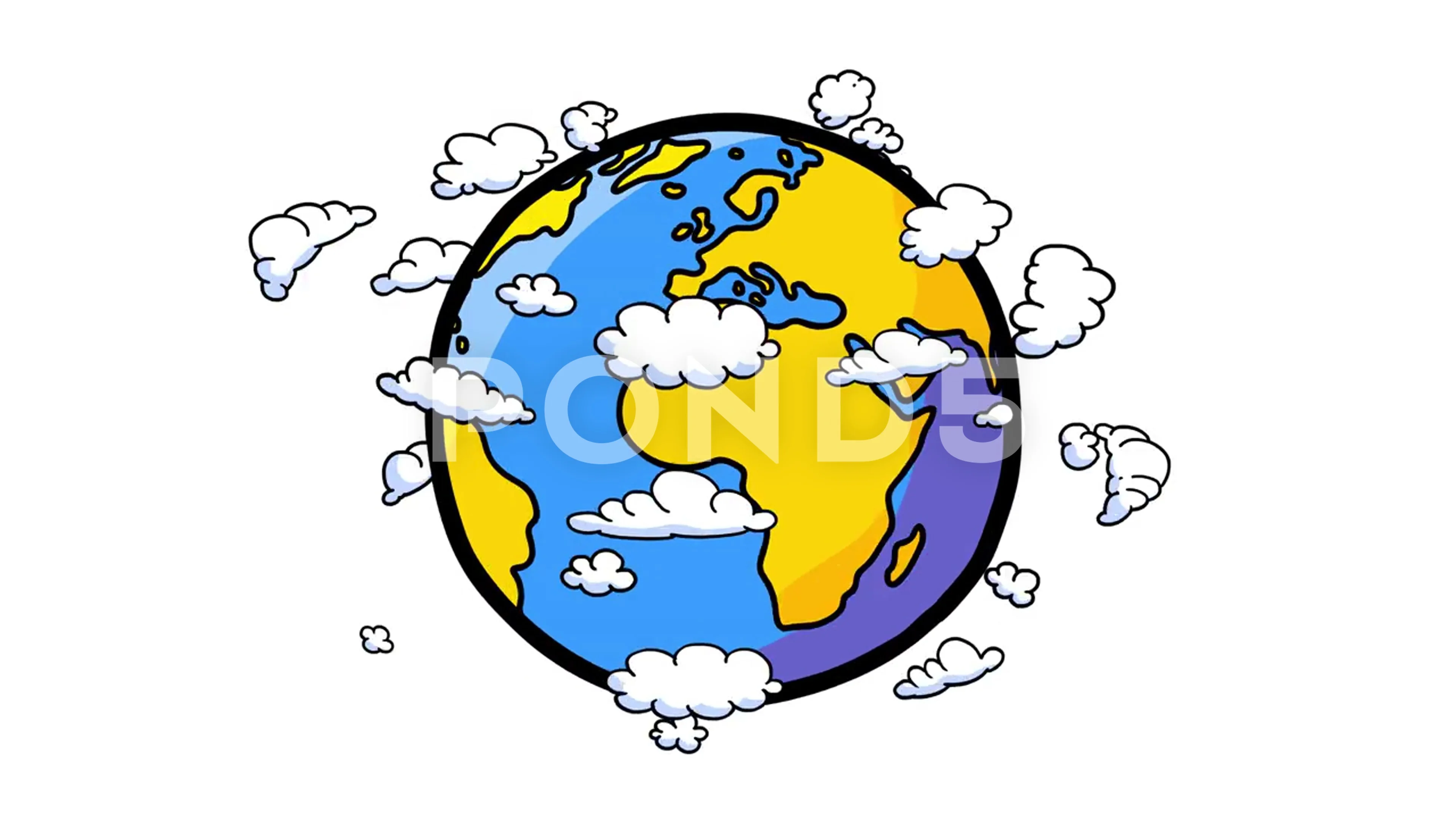 Earth globe clouds cartoon. Earth day. | Stock Video | Pond5