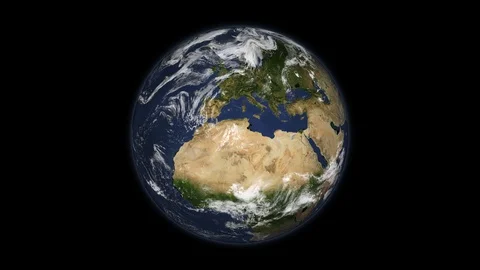 Earth Globe Clouds Rotating Europe &amp; Africa view Looping with Alpha Channel Vídeo Stock 87386044