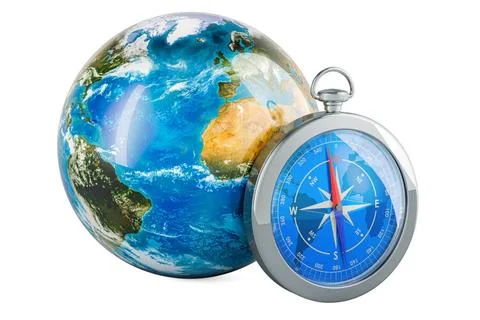 Earth Globe with compass, 3D rendering Earth Globe with compass, 3D render... Stock Photos