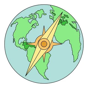 Earth globe with compass pointing world traveling direction イラスト素材