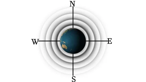 Earth globe with compass rose and radiating rings on a animated white backg.. Stock Footage 332060118