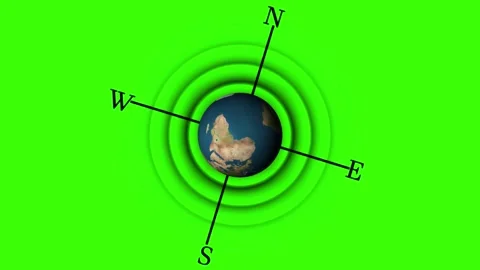 Earth globe with compass rose and radiating rings on a bright green animate.. Stock Footage 332060147