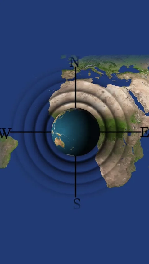 Earth globe with compass rose and concentric rings. Earth globe on radar sc.. Stock Footage 344861357