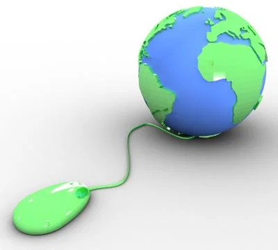 Earth globe connected with computer mouse Stock Illustration
