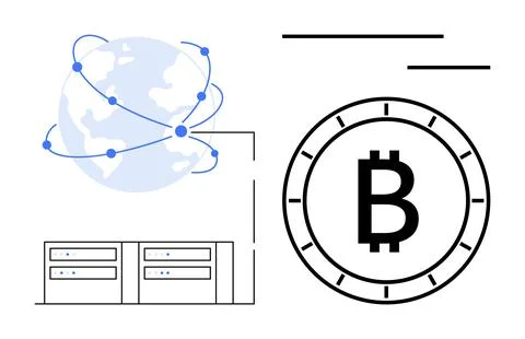 Earth globe connected by nodes, representing a digital network, and a large B Stockillustratie