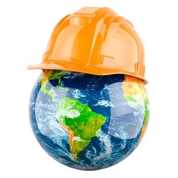 Earth Globe with Construction Orange Hard Hat, 3D rendering Stock Illustration