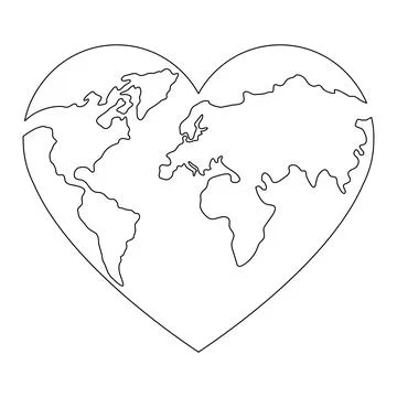 Earth globe continuous line drawing of the heart shape. Stock Illustration