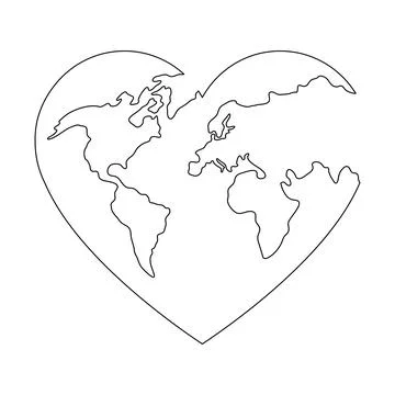 Earth globe continuous line drawing of the heart shape. Stock Illustration
