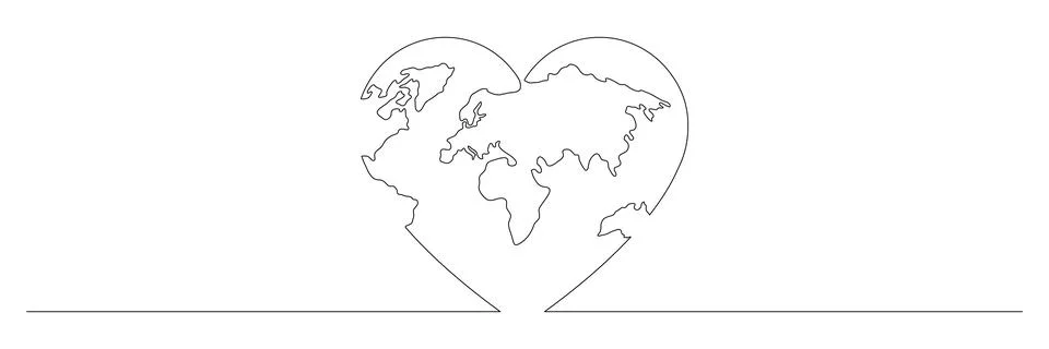 Earth globe continuous line drawing of the heart shape. Illustrazione stock