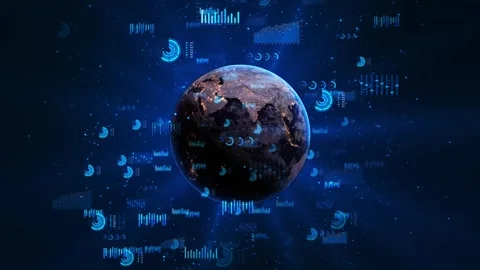 Earth Globe Data Analytics Charts Digital Technology Planet Earth digital charts Stock Footage 341907215
