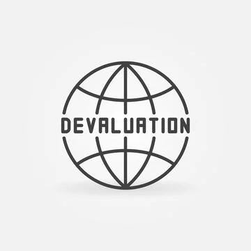 Earth Globe with Devaluation word vector Currency Depreciation outline icon Stock Illustration