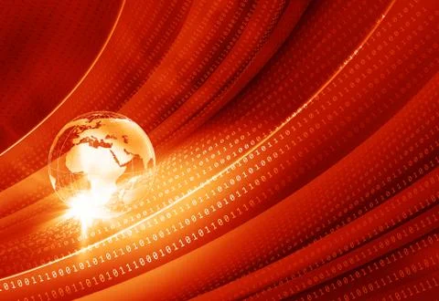 Earth globe with digital binary codes graphical red theme background concept Illustrazione stock