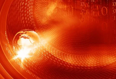 Earth globe with digital binary codes graphical red theme background concept Illustrazione stock