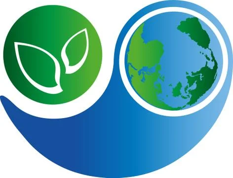 Earth globe, drops and leaves, nature, logo Stock Illustration