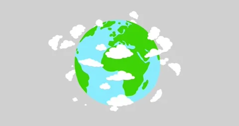 Earth globe flat doodle 2d design with moving clouds isolated Stockbeeldmateriaal 311854464