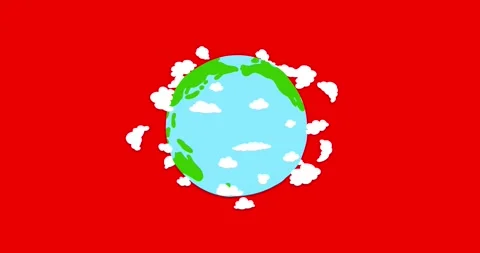 Earth globe flat doodle 2d design with moving clouds redbox Stockbeeldmateriaal 311898713