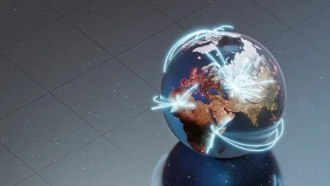 Earth globe on floor with checkered patterns and star flakes. Video stock 261938045