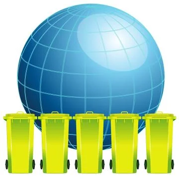 Earth globe with garbage bin,concept of environment pollution Illustrazione stock