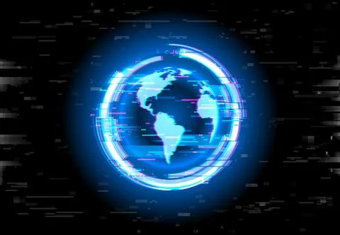 Earth globe with glitch effect, vector planet Stock Illustration