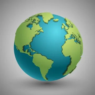 Earth globe with green continents. Modern 3d world map concept Stock Illustration