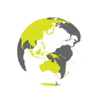 Earth globe with green world map. Focused on Australia and Pacific. Flat vector Stock Illustration