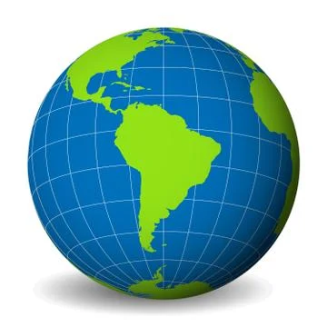 Earth globe with green world map and blue seas and oceans focused on South Illustrazione stock
