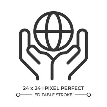Earth globe in hands line ui icon Stock Illustration