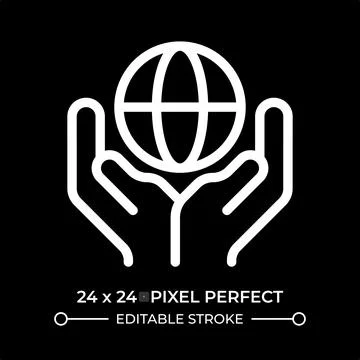 Earth globe in hands line ui icon isolated on black Stock Illustration
