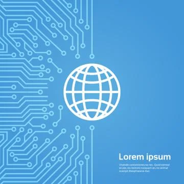 Earth Globe Icon Over Computer Chip Moterboard Background Banner 스톡 일러스트