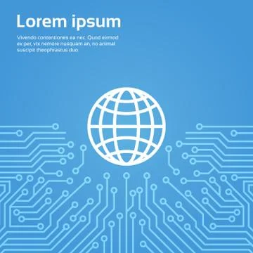 Earth Globe Icon Over Computer Chip Moterboard Background Banner Stock Illustration
