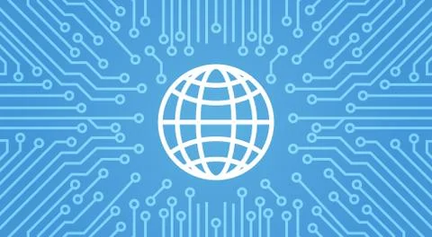 Earth Globe Icon Over Computer Chip Moterboard Background Banner イラスト素材