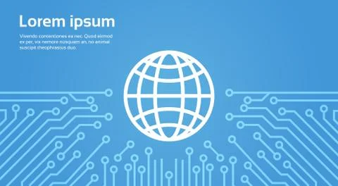 Earth Globe Icon Over Computer Chip Moterboard Background Banner 스톡 일러스트