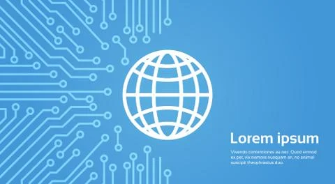 Earth Globe Icon Over Computer Chip Moterboard Background Banner イラスト素材