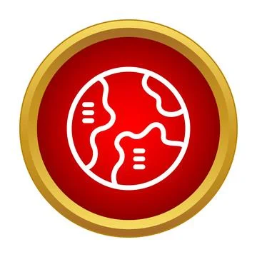 Earth globe icon in red and gold frame Stock Illustration